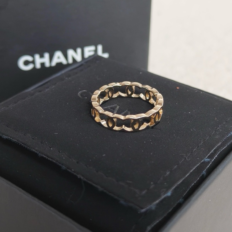 Chanel 香奈兒 雙C鏤空 戒指 淡金色52碼-1