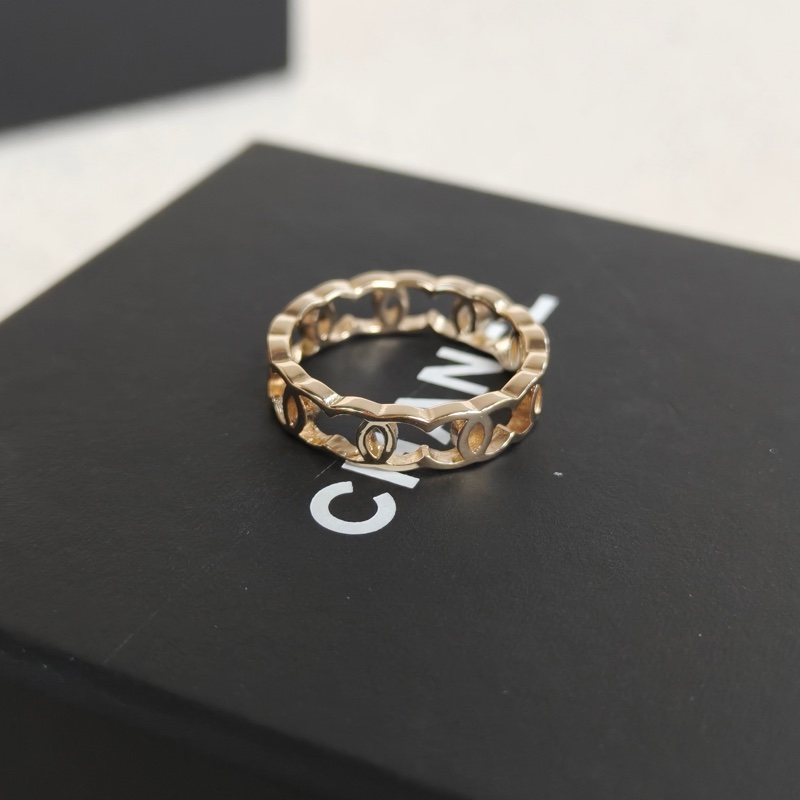 Chanel 香奈兒 雙C鏤空 戒指 淡金色52碼-2