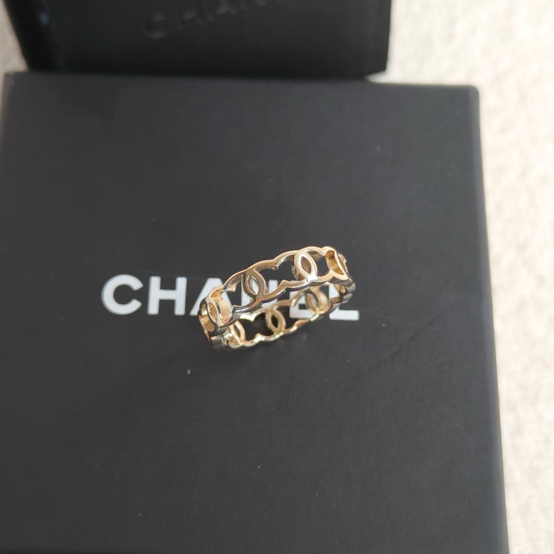 Chanel 香奈兒 雙C鏤空 戒指 淡金色52碼-4