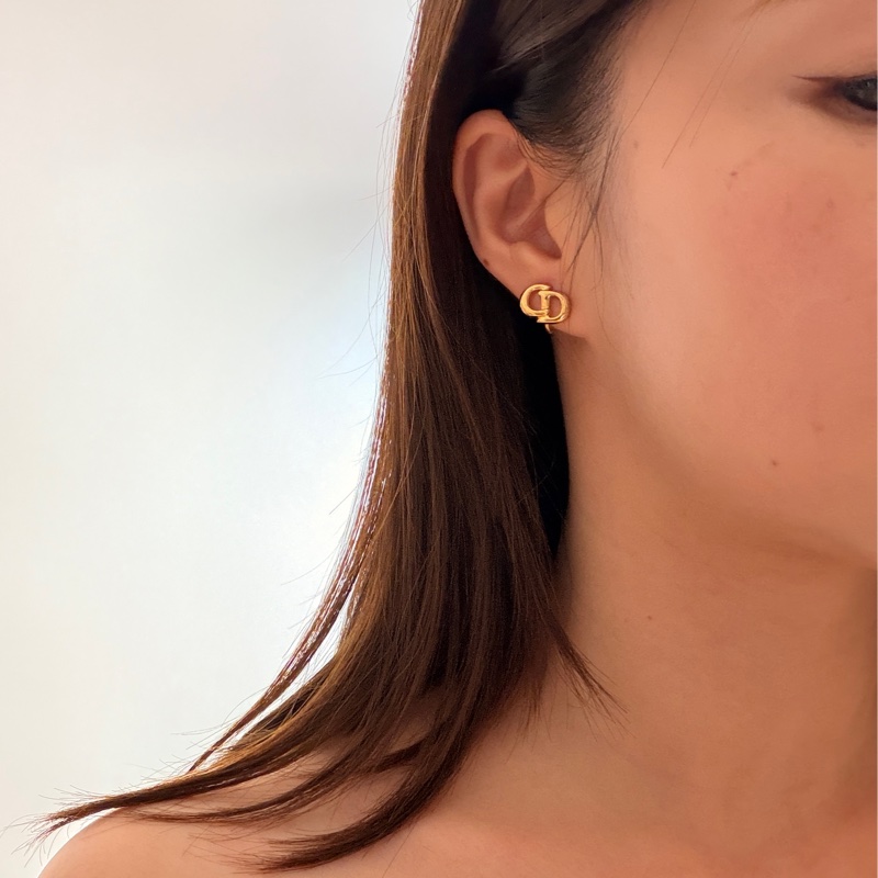 Dior 迪奧CD logo 鍍金耳環 耳夾 無耳洞適合-3