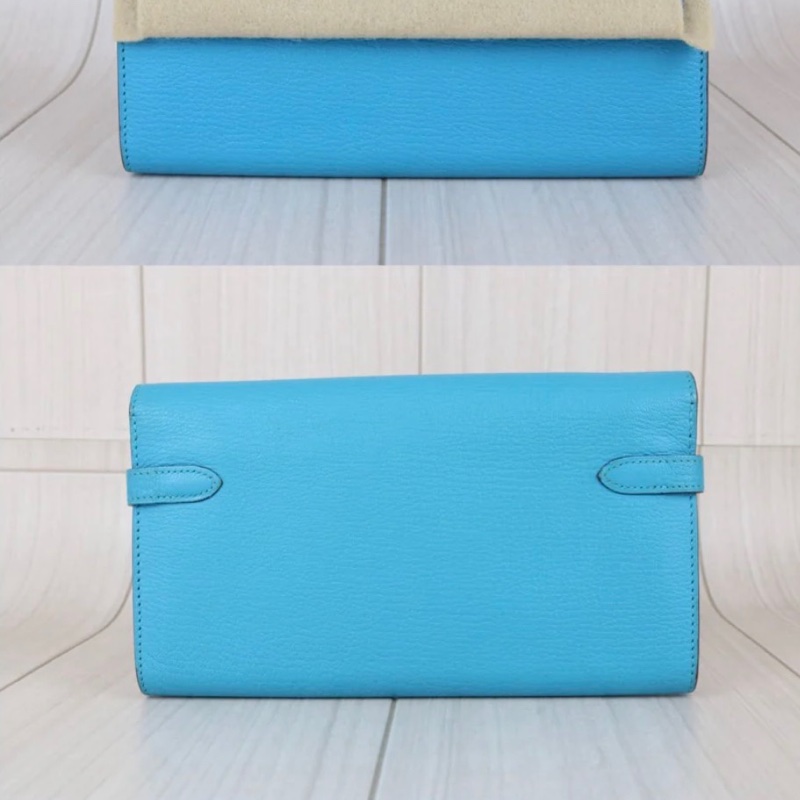 「JL精品代購」98新 Hermes 愛馬仕 Kelly 孔雀藍 長夾-1