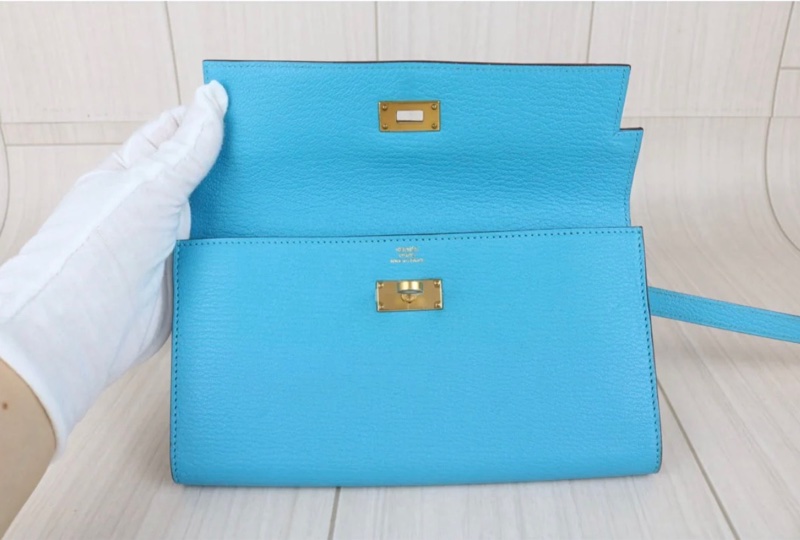 「JL精品代購」98新 Hermes 愛馬仕 Kelly 孔雀藍 長夾-6