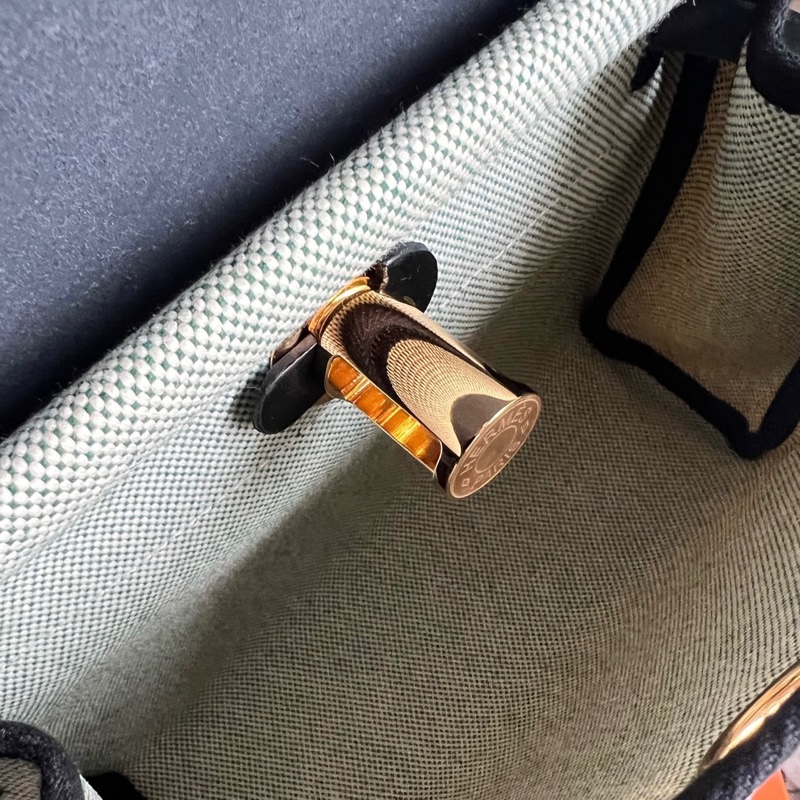 🆕全新 Hermes 愛馬仕mini herbag20 黑米拼綠帆布包 手提包單肩包斜挎包 金扣 w刻 ✅正品-8