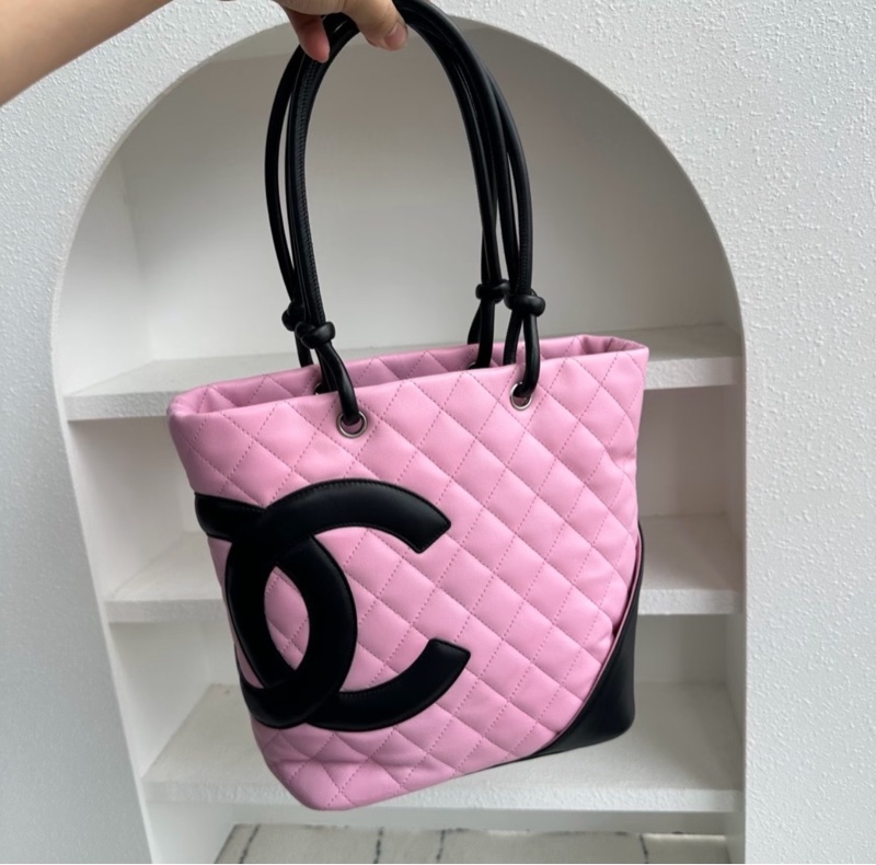 「JL精品代購」9新 Chanel 香奈兒 粉拼黑 水桶包-0
