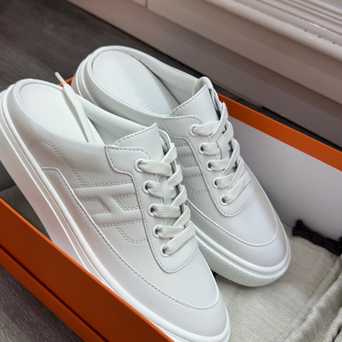 全新未使用Hermes 愛馬仕Keep半拖小白鞋 35.5碼