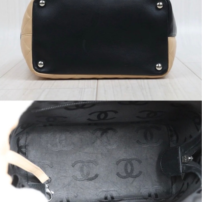 「JL精品代購」98新 Chanel 香奈兒奶茶拼黑水桶包 中號-7