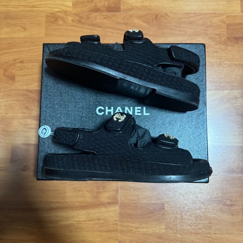 Chanel正品香奈兒徽標沙灘鞋 一字帶涼鞋 女款 黑色 37碼-2