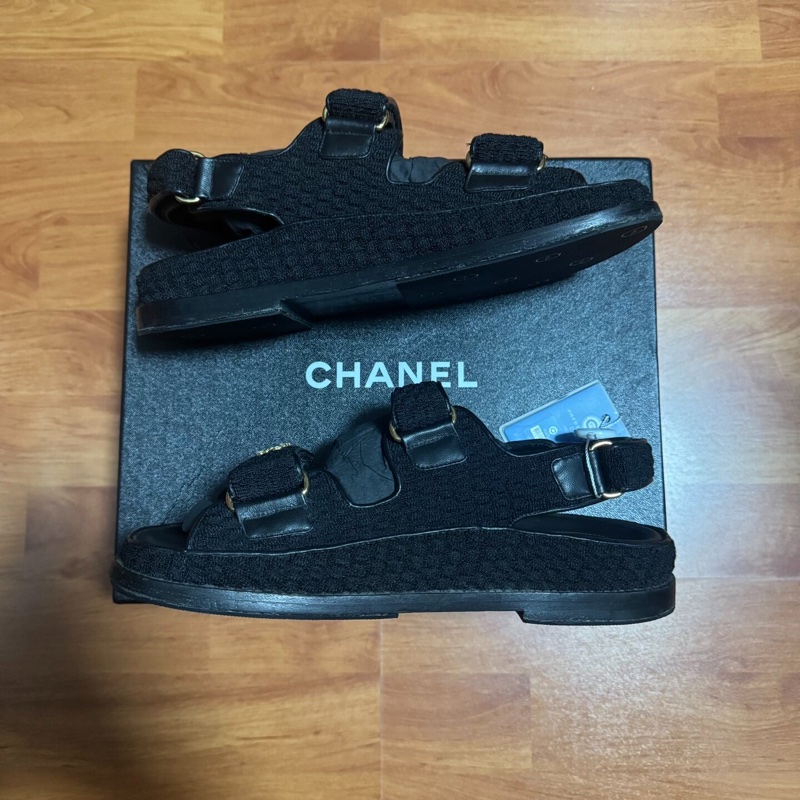 Chanel正品香奈兒徽標沙灘鞋 一字帶涼鞋 女款 黑色 37碼-3