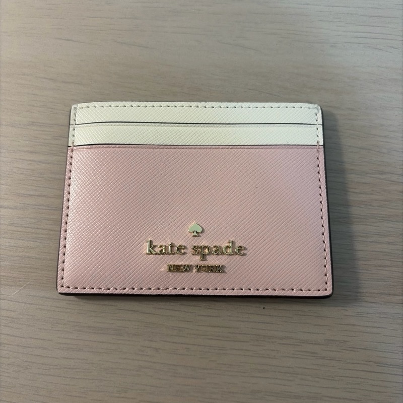 (全新)KATE SPADE Madison防刮皮革拼色卡夾 米白/粉色-5