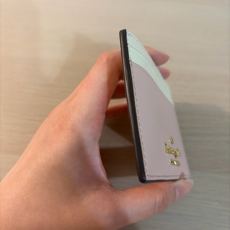 (全新)KATE SPADE Madison防刮皮革拼色卡夾 米白/粉色-7