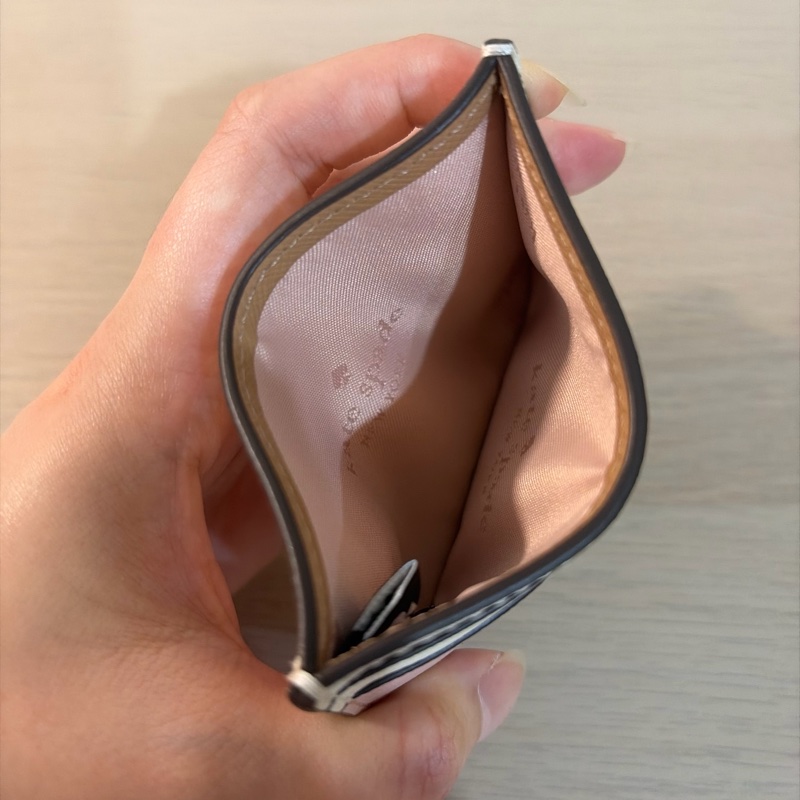 (全新)KATE SPADE Madison防刮皮革拼色卡夾 米白/粉色-9