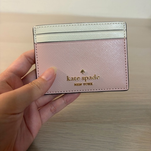 (全新)KATE SPADE Madison防刮皮革拼色卡夾 米白/粉色