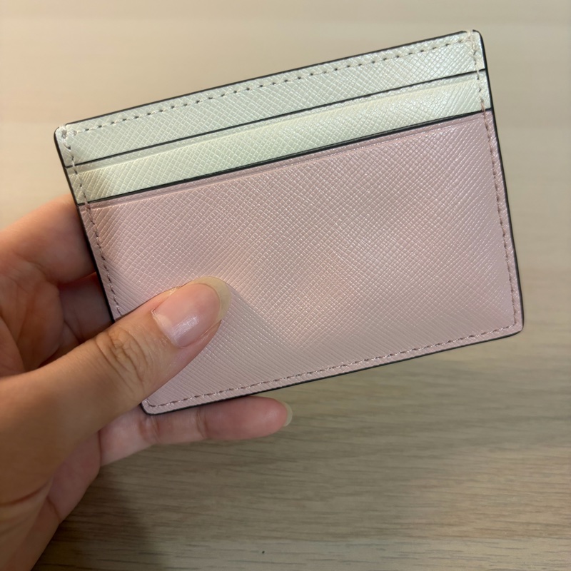 (全新)KATE SPADE Madison防刮皮革拼色卡夾 米白/粉色-1