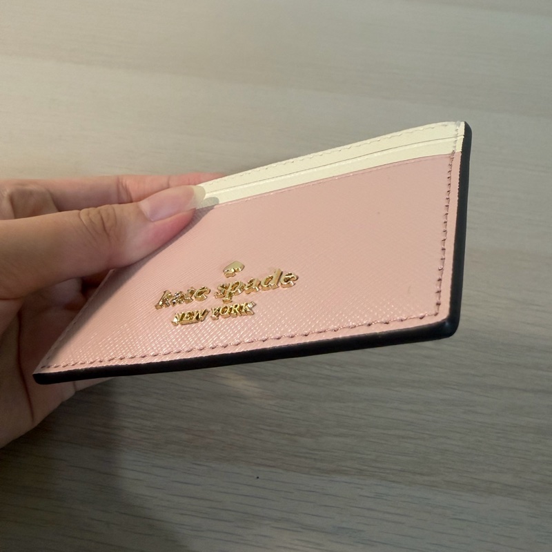(全新)KATE SPADE Madison防刮皮革拼色卡夾 米白/粉色-2