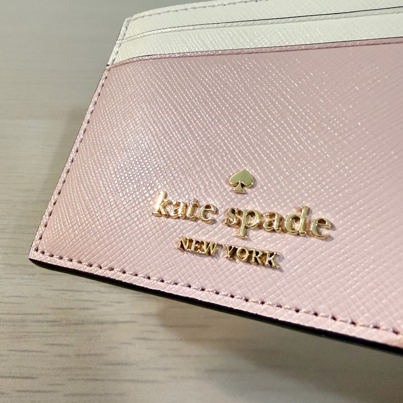 (全新)KATE SPADE Madison防刮皮革拼色卡夾 米白/粉色-10