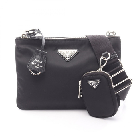 PRADA 2000 復刻版單肩斜背包 1BH046 尼龍 Saffiano 皮革 黑色