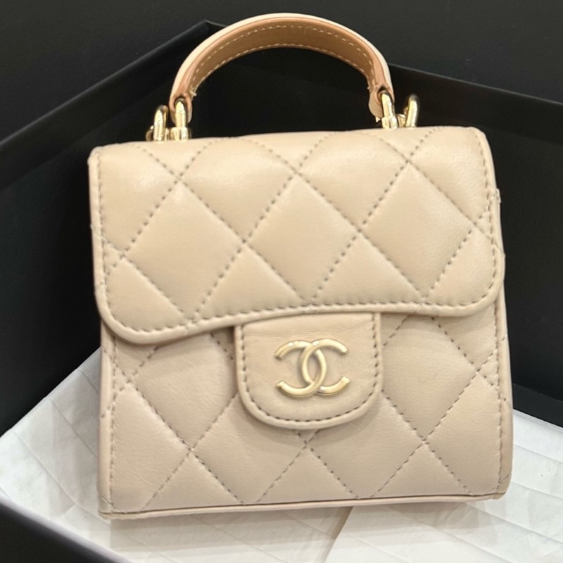 Chanel 香奈兒 23P奶茶金扣 Trendy 小廢包 拼色手柄 芯片款-1