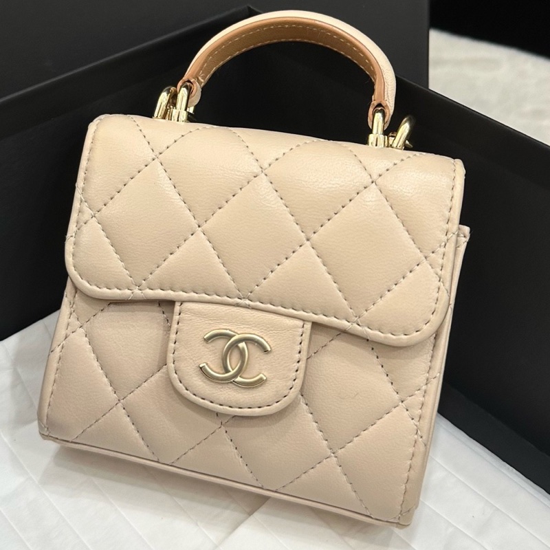 Chanel 香奈兒 23P奶茶金扣 Trendy 小廢包 拼色手柄 芯片款-2