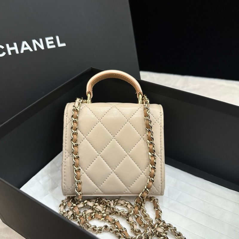 Chanel 香奈兒 23P奶茶金扣 Trendy 小廢包 拼色手柄 芯片款-3