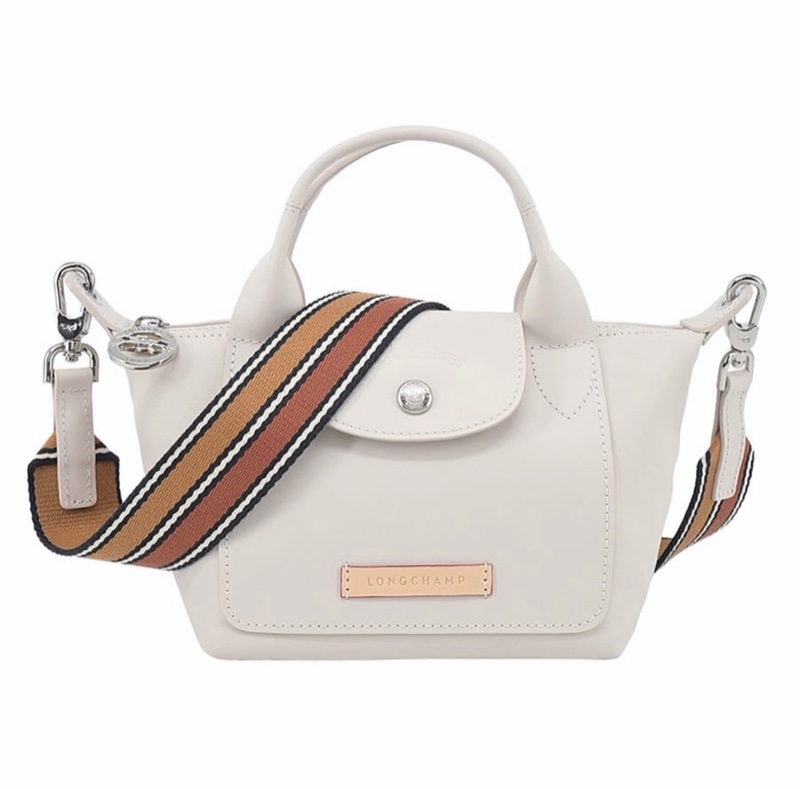 2025 春夏限定款 LONGCHAMP LE PLIAGE XTRA 系列牛皮織紋寬背帶手提/斜背兩用水餃包(迷你/白紙)-0