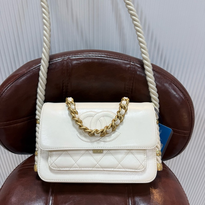 CHANEL 香奈兒 2Ways 秀款 孟買麻繩郵差手提斜挎包 白金牛皮-1