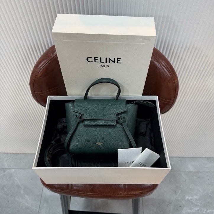 CELINE 賽琳️ Belt Pico 迷你鯰魚包 墨綠色金扣 尺寸15×16cm 超級可愛-3