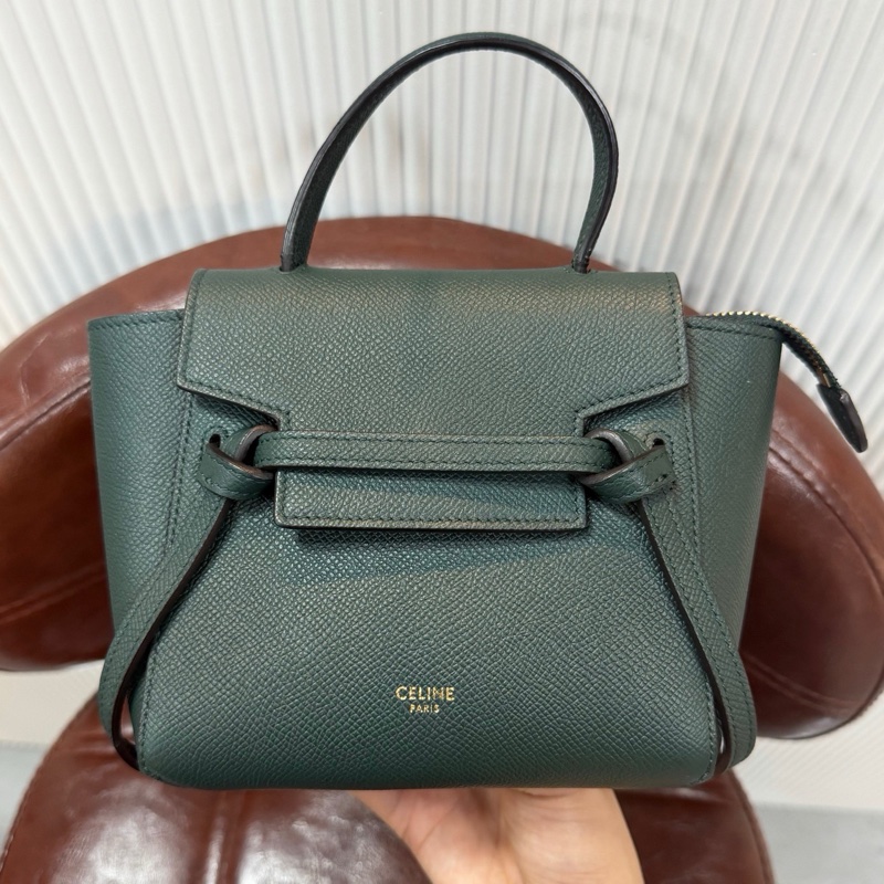 CELINE 賽琳️ Belt Pico 迷你鯰魚包 墨綠色金扣 尺寸15×16cm 超級可愛-7