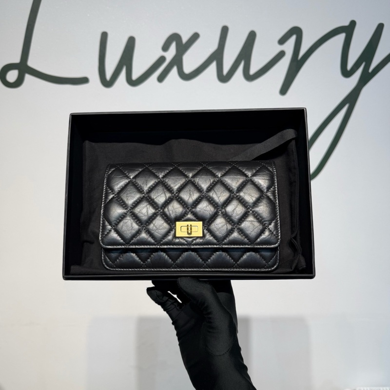 CHANEL 香奈兒 2.55 發財WOC鏈條包 黑金油蠟皮 尺寸19×12.5×4cm 超多背法-0