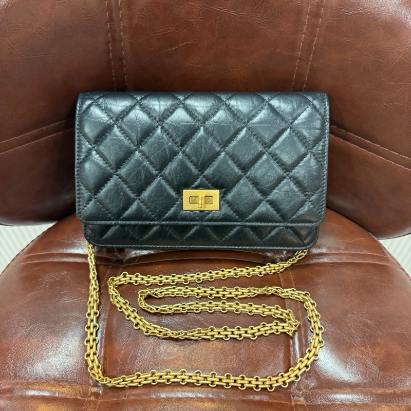 CHANEL 香奈兒 2.55 發財WOC鏈條包 黑金油蠟皮 尺寸19×12.5×4cm 超多背法-1