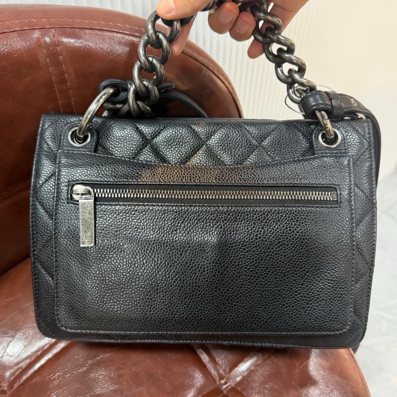 CHANEL 香奈兒 孟買 小號二合一郵差手提斜挎鏈條包 黑銀荔枝牛皮 尺寸24×17cm 20開-5