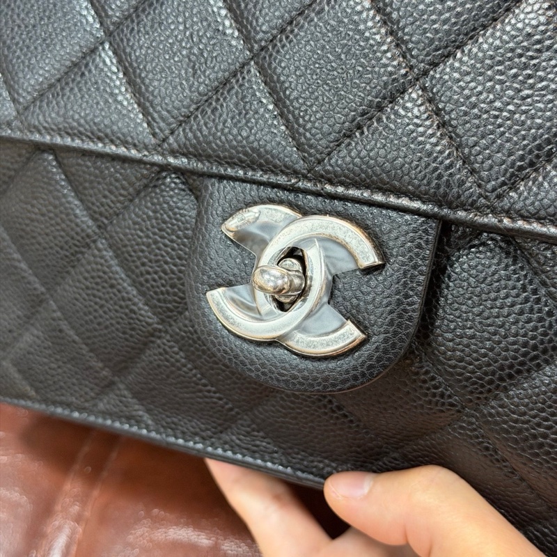 CHANEL 香奈兒 孟買 小號二合一郵差手提斜挎鏈條包 黑銀荔枝牛皮 尺寸24×17cm 20開-7