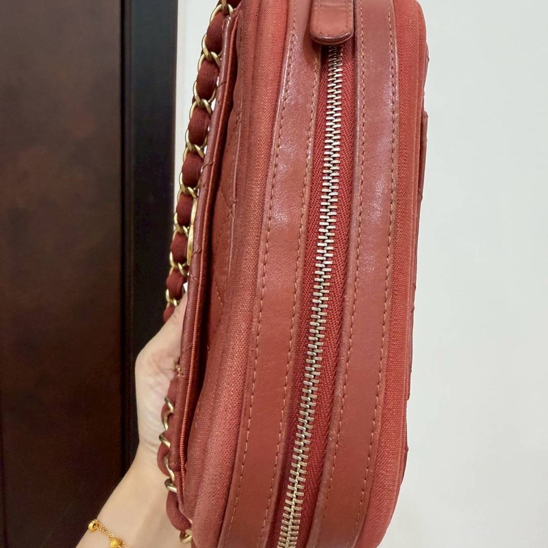 《仙闆名牌精品》CHANEL 香奈兒 紅色 鍊條包 相機包 斜背包 肩背包-9