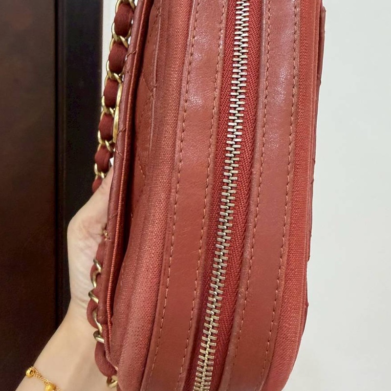 《仙闆名牌精品》CHANEL 香奈兒 紅色 鍊條包 相機包 斜背包 肩背包-15