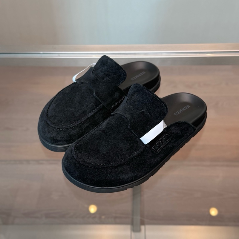 愛馬仕HERMES 黑色麂皮勃肯包頭半拖 37碼-0