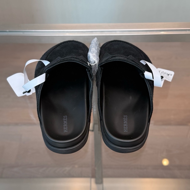 愛馬仕HERMES 黑色麂皮勃肯包頭半拖 37碼-3