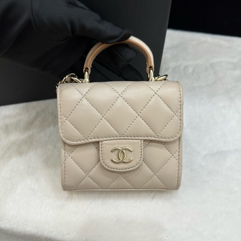 98新 Chanel 香奈兒 23P奶茶金扣 Trendy 小廢包 拼色手柄 芯片款