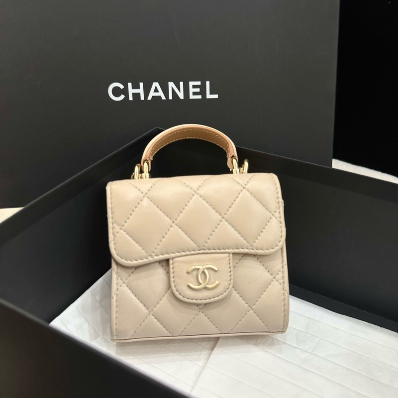 98新 Chanel 香奈兒 23P奶茶金扣 Trendy 小廢包 拼色手柄 芯片款-1