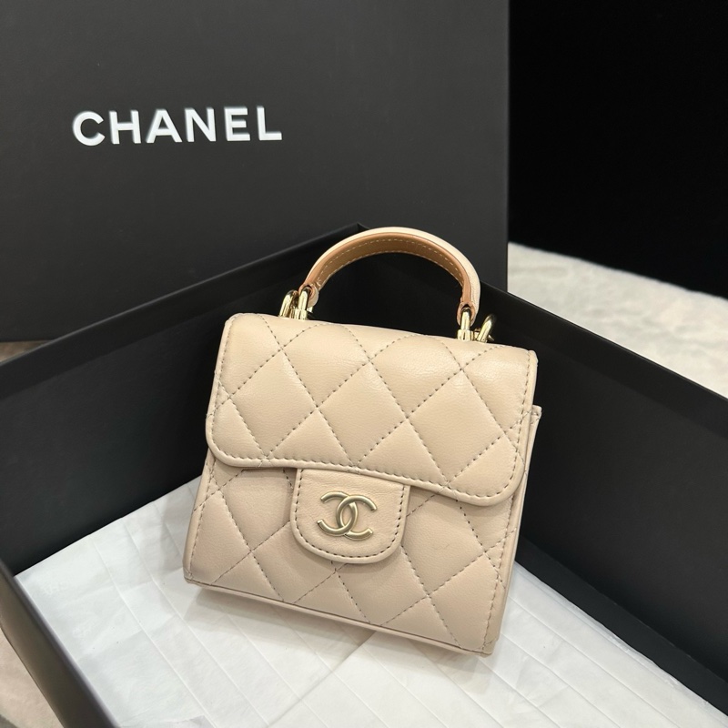 98新 Chanel 香奈兒 23P奶茶金扣 Trendy 小廢包 拼色手柄 芯片款-2