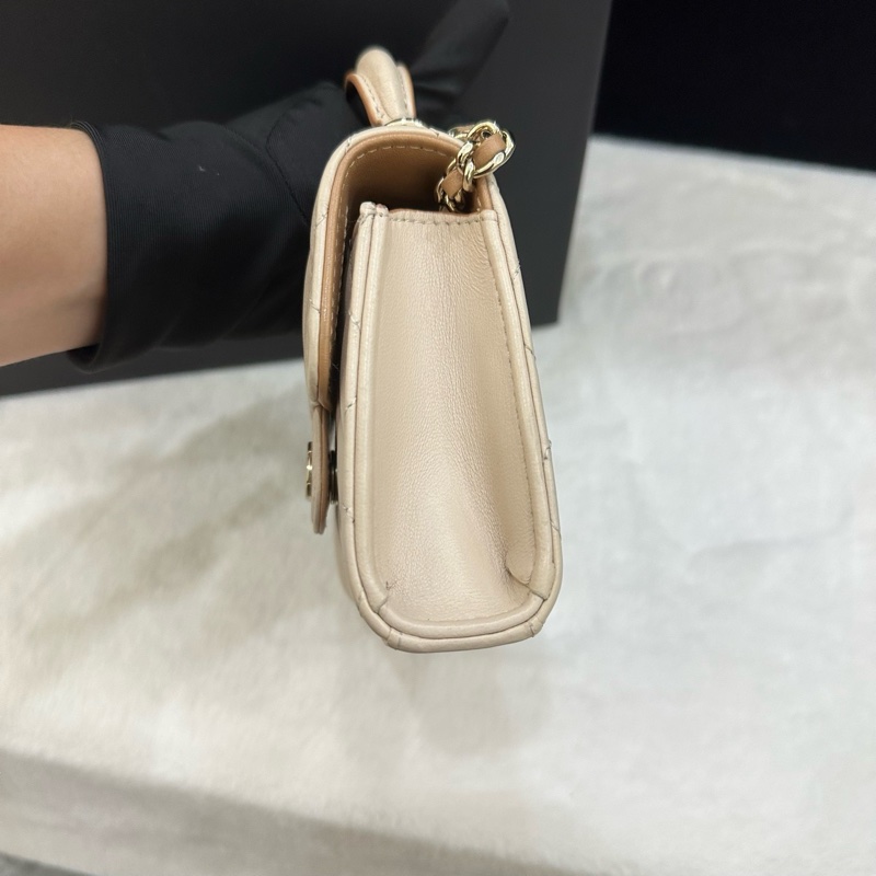 98新 Chanel 香奈兒 23P奶茶金扣 Trendy 小廢包 拼色手柄 芯片款-4