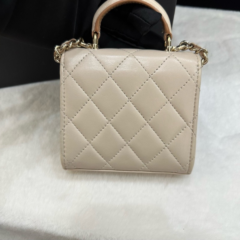 98新 Chanel 香奈兒 23P奶茶金扣 Trendy 小廢包 拼色手柄 芯片款-5