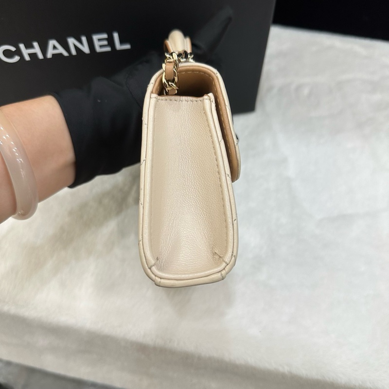98新 Chanel 香奈兒 23P奶茶金扣 Trendy 小廢包 拼色手柄 芯片款-6