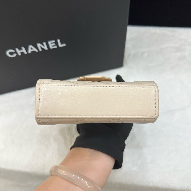 98新 Chanel 香奈兒 23P奶茶金扣 Trendy 小廢包 拼色手柄 芯片款-7