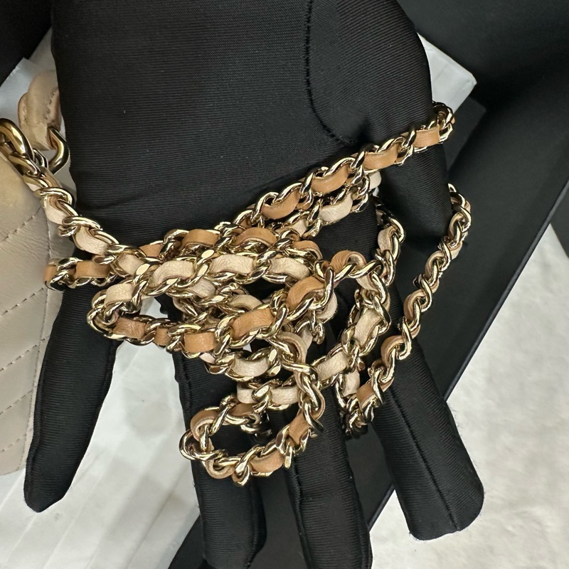 98新 Chanel 香奈兒 23P奶茶金扣 Trendy 小廢包 拼色手柄 芯片款-8