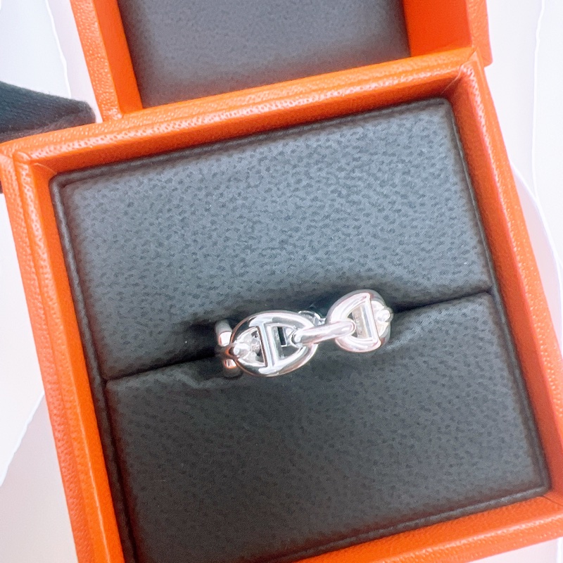 Hermes chaine d’ancre enchainee 豬鼻銀戒指 52碼-1