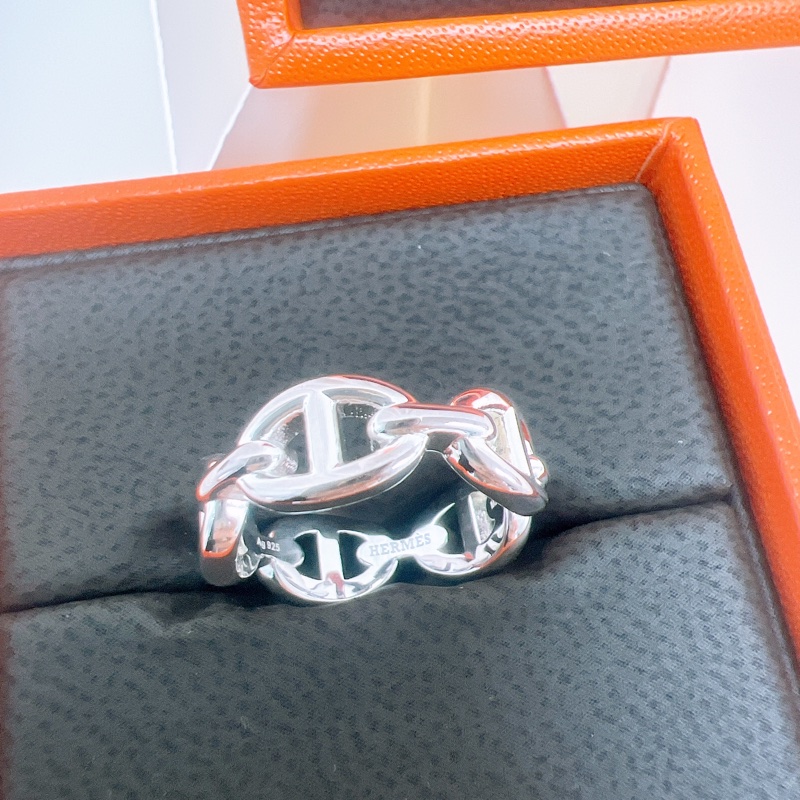 Hermes chaine d’ancre enchainee 豬鼻銀戒指 52碼-4