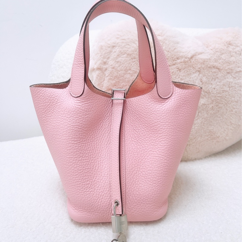 Hermes picotin 18 菜籃子 櫻花粉銀釦 B-0