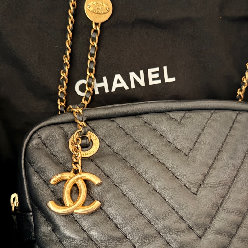 95新🏅CHANEL 香奈兒 黑色 耐用牛皮 皮穿鏈斜背包 內裡拉鍊膠膜還在✨-14