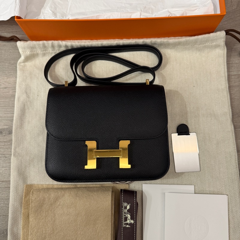 Hermes mini 康康19 Epsom黑金B刻-0
