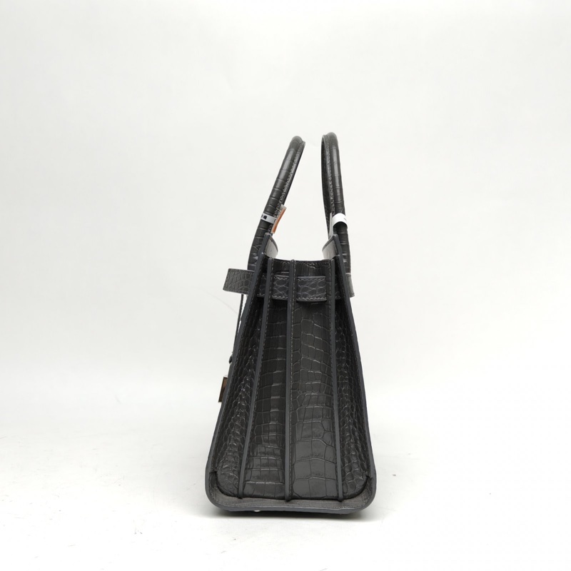 SAINT LAURENT ClassicSacDeJour風琴包中號灰色牛皮銀扣肩背包-1