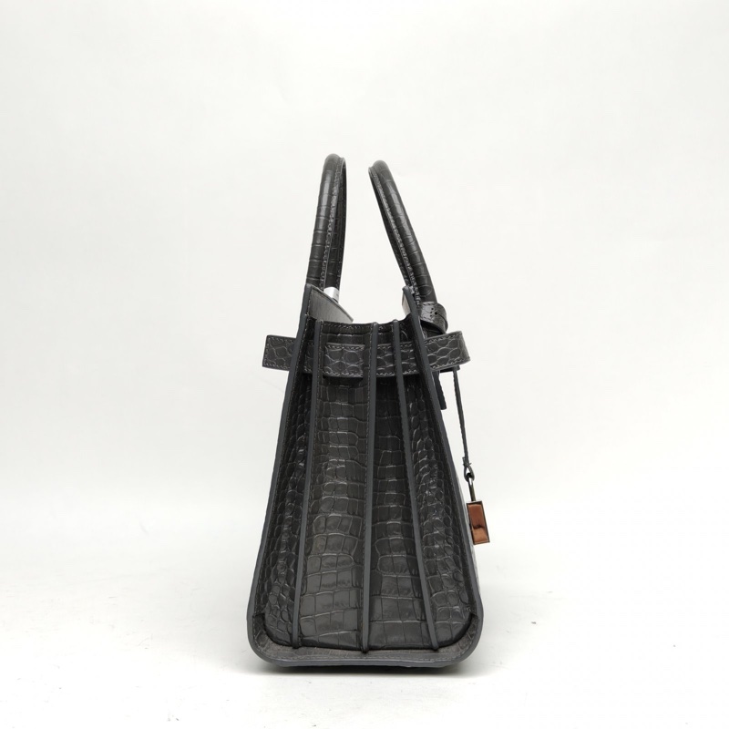 SAINT LAURENT ClassicSacDeJour風琴包中號灰色牛皮銀扣肩背包-4
